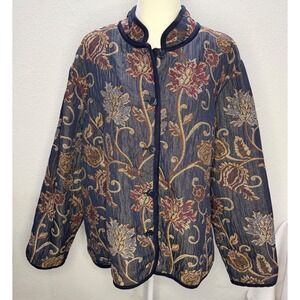 Napa Valley Woman Blue Floral Tapestry Button Front Jacket 24W Grannycore